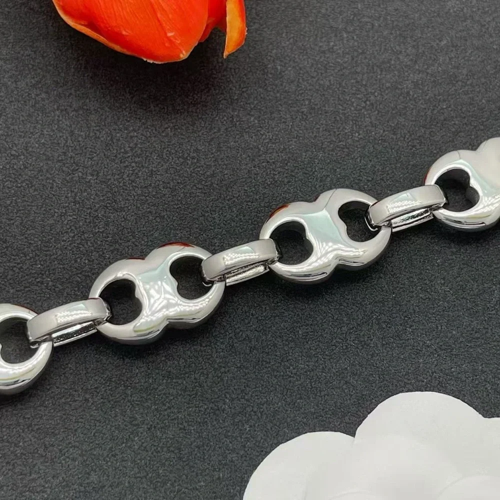 Tory Burch Polished Silver-Link Logo Bracelet